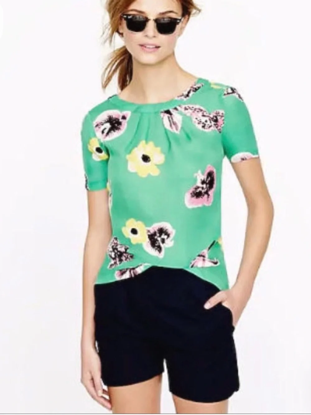 J. Crew Floral Cutaway Open Back Blouse, M